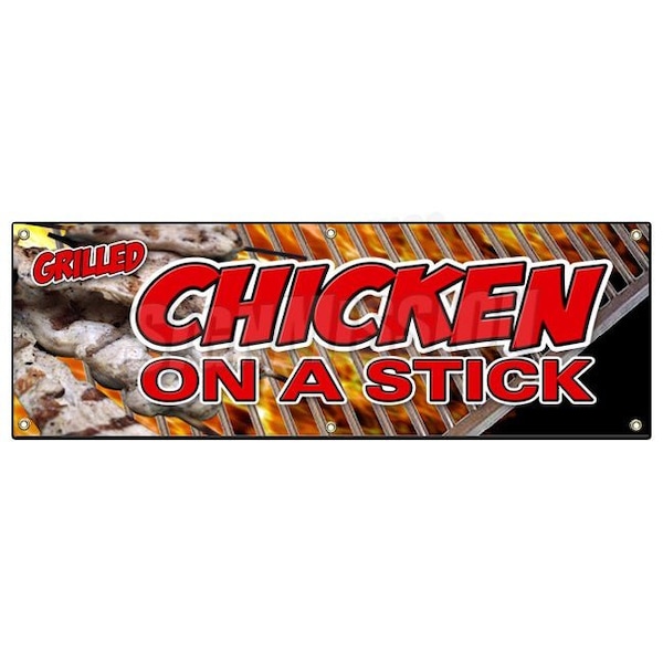 Signmission CHICKEN ON A STICK BANNER SIGN grilled skewer food snack fresh hot fried B-72 Chicken on a Stick - main